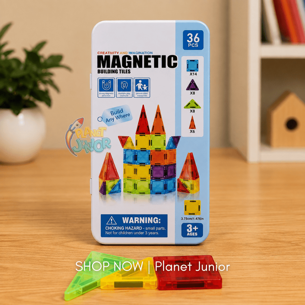 36 PCS Compact Travel Friendly Magnetic Building Tiles Set with Storage Tin for Kids