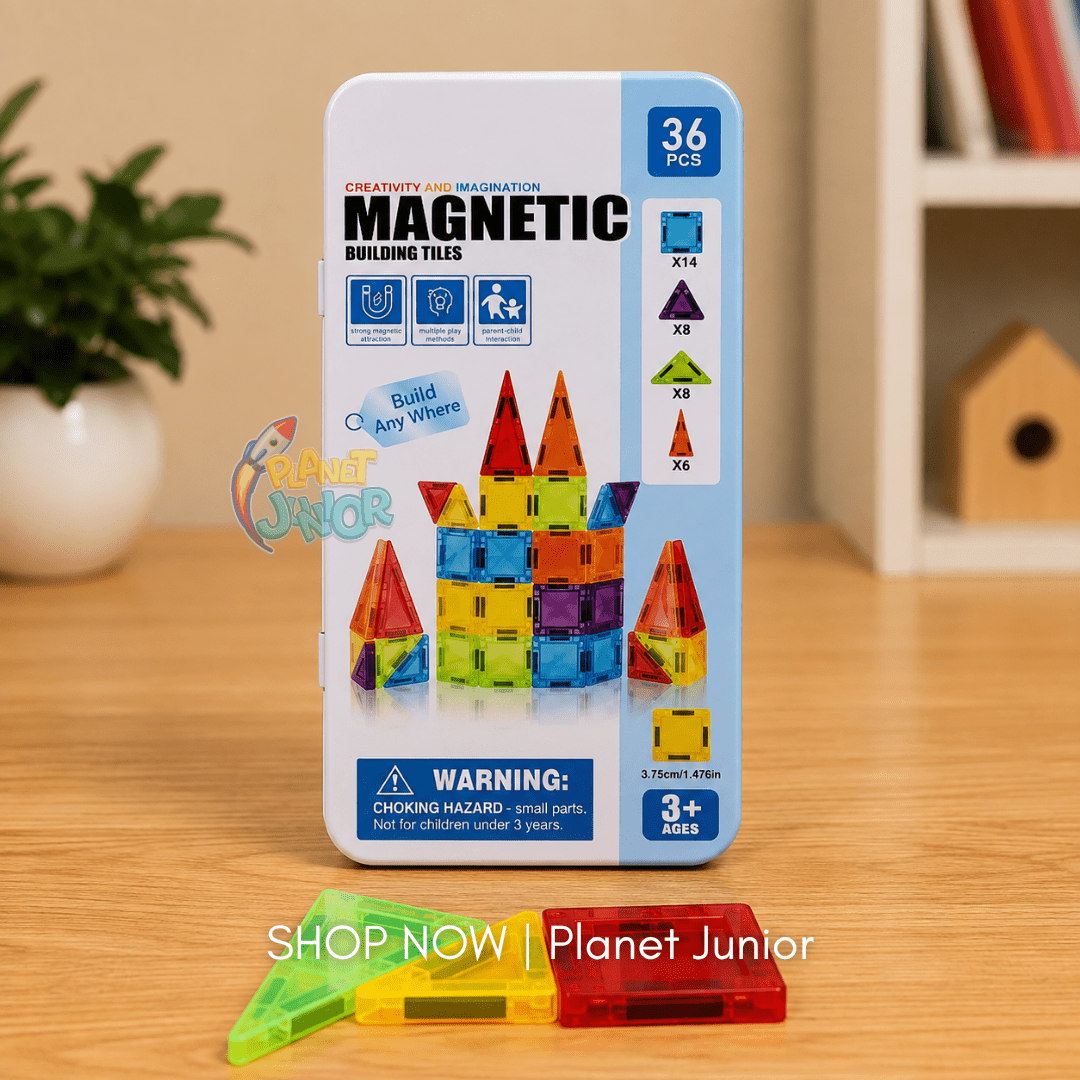 36 PCS Compact Travel Friendly Magnetic Building Tiles Set with Storage Tin for Kids