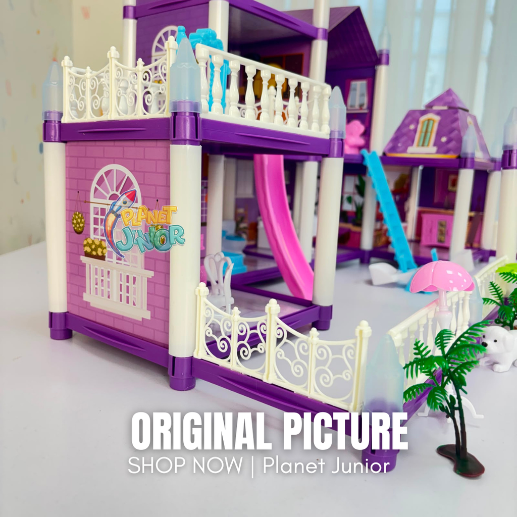 Luxury 3-Story Dollhouse Playset with Furniture & Balcony Design