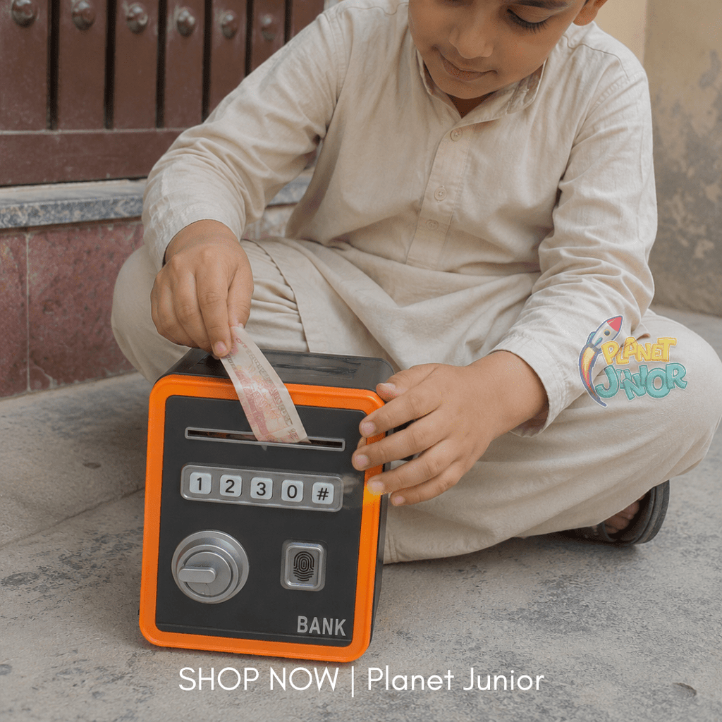 Password Safe ATM Key Styled Money Bank for Kids with Fingerprint Unlock