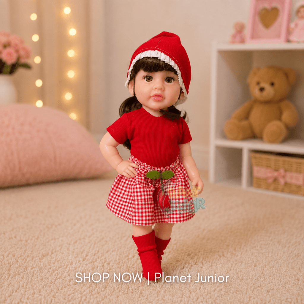 Realistic Fashion Girl Doll with Red Checkered Outfit