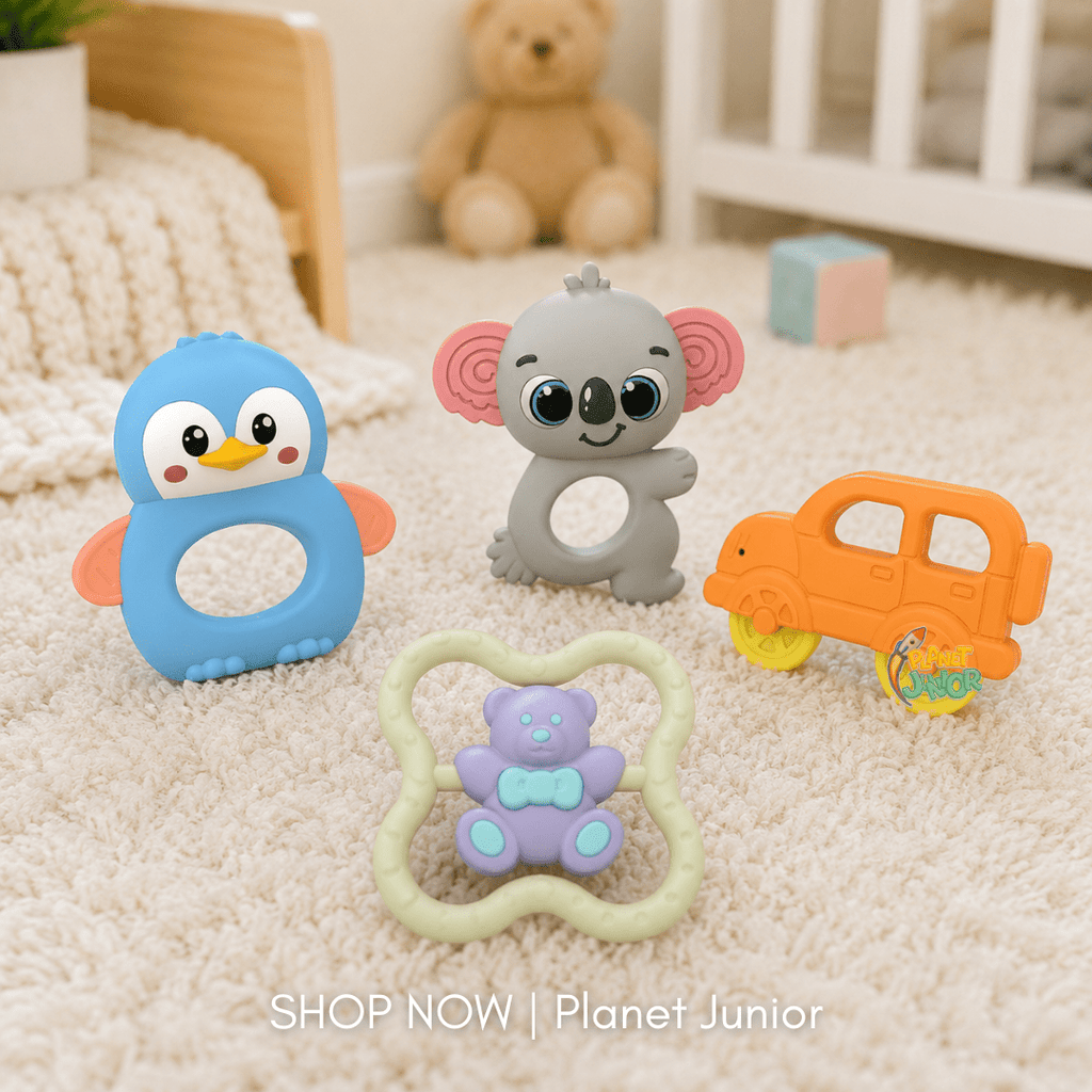 4-Piece Baby Silicone Teething & Rattle Toy Gift Set