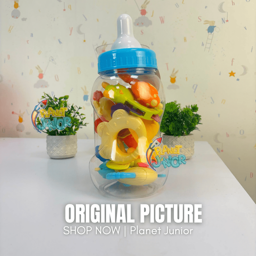 Baby Bottle Rattle & Teether Toy Set with Colorful Animal Designs