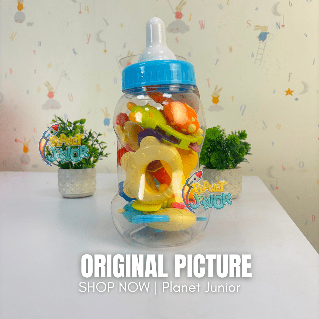 Baby Bottle Rattle & Teether Toy Set with Colorful Animal Designs