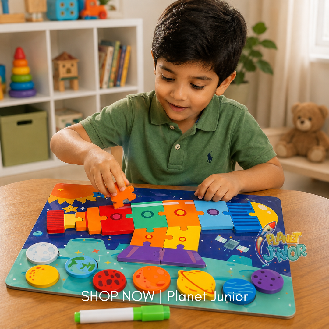 Wooden 2-in-1 Space Puzzle & Whiteboard Learning Board for Kids