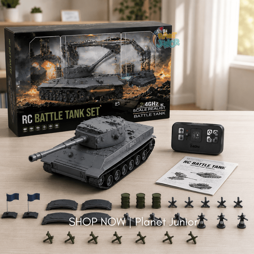 1:64 Mini RC Battle Tank Set with Battlefield Playset