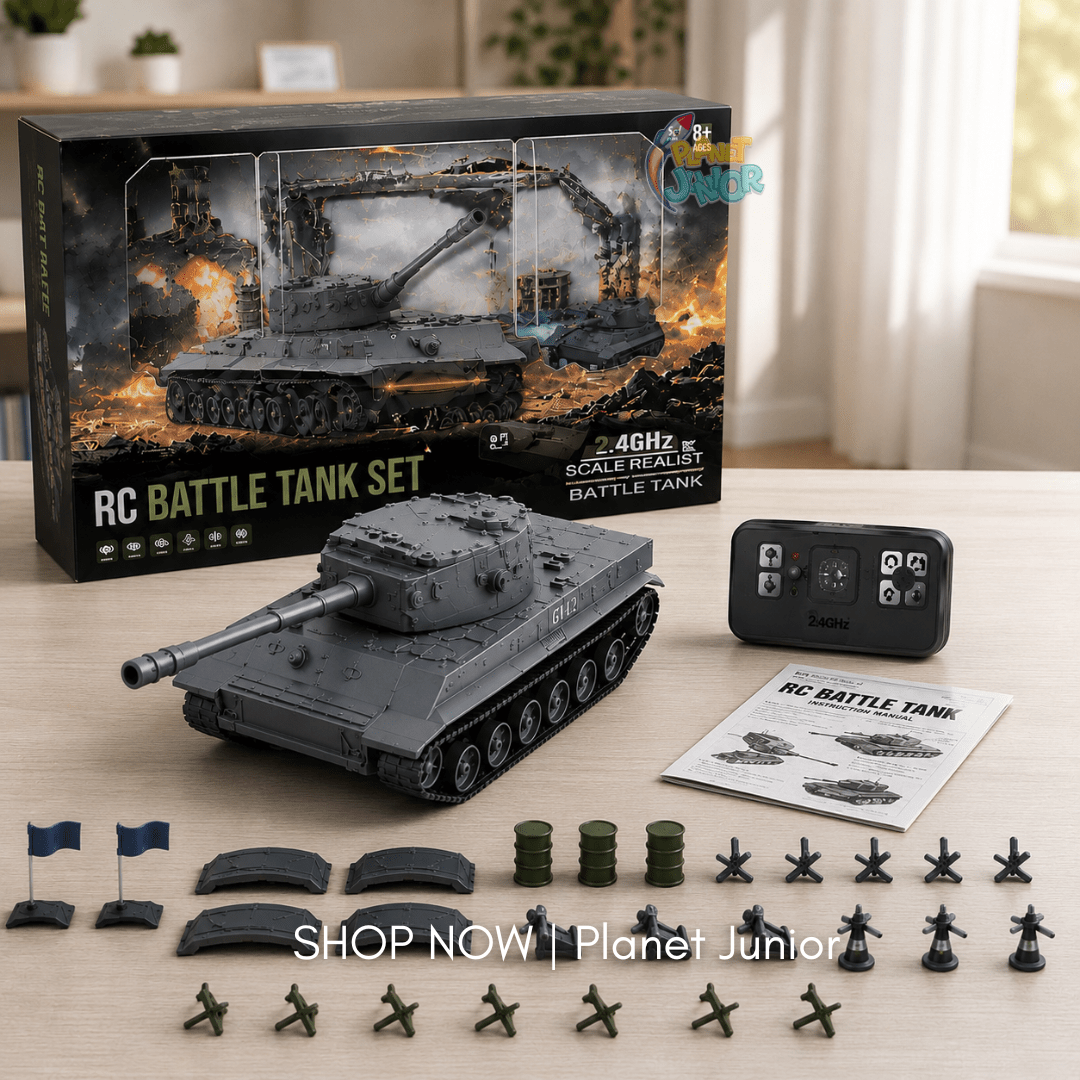 1:64 Mini RC Battle Tank Set with Battlefield Playset