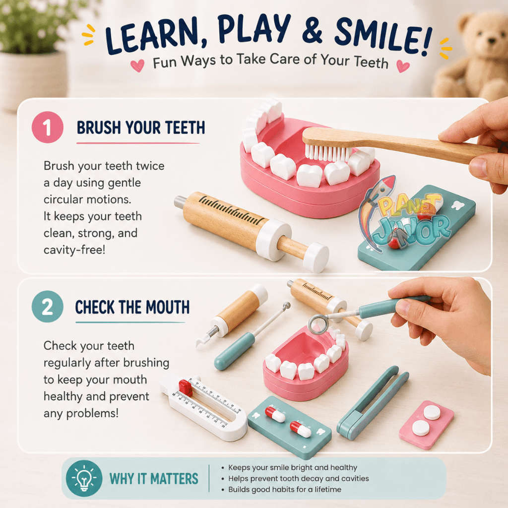 Wooden Doctor & Dentist Pretend Play Kit with Carry Bag for Kids