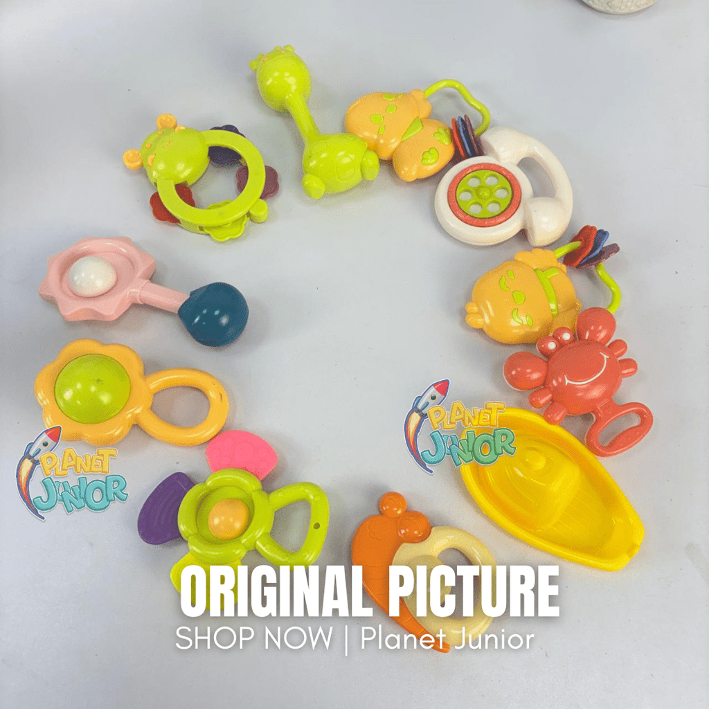 Colorful Baby Rattle & Teether Toy Set with Handy Storage Bucket