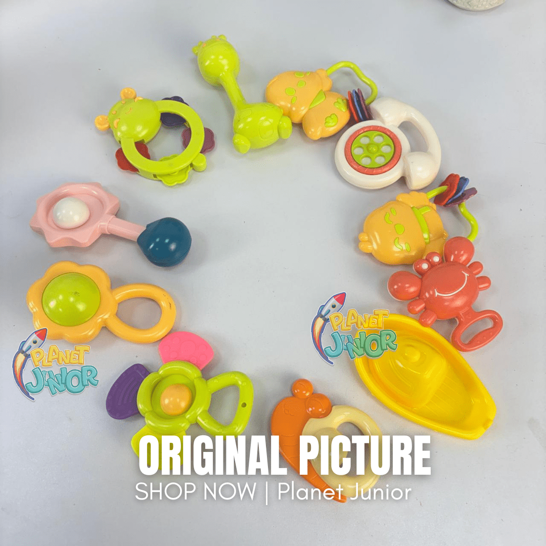 Colorful Baby Rattle & Teether Toy Set with Handy Storage Bucket