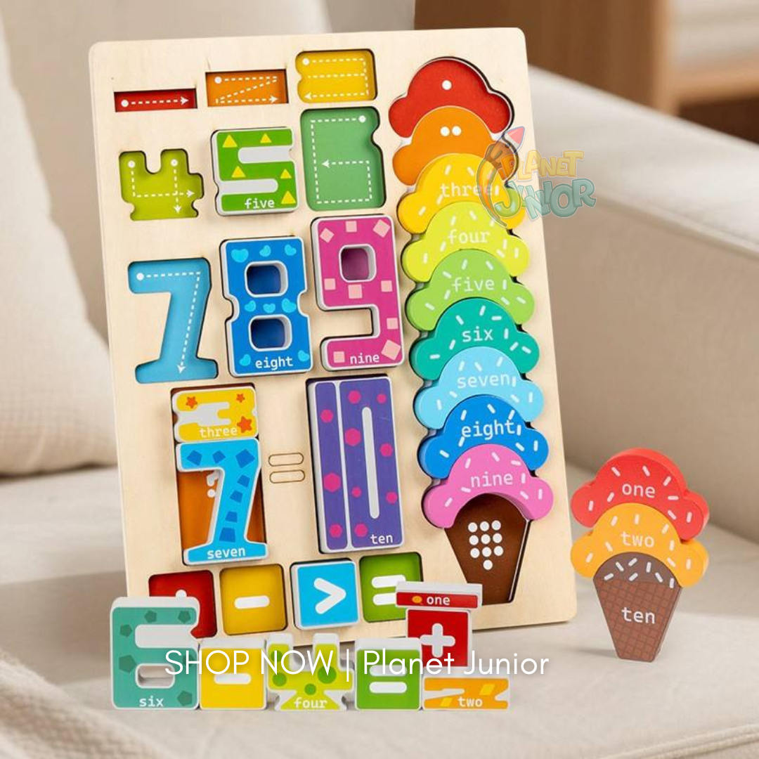 Wooden Number & Ice Cream Counting Puzzle Board for Kids