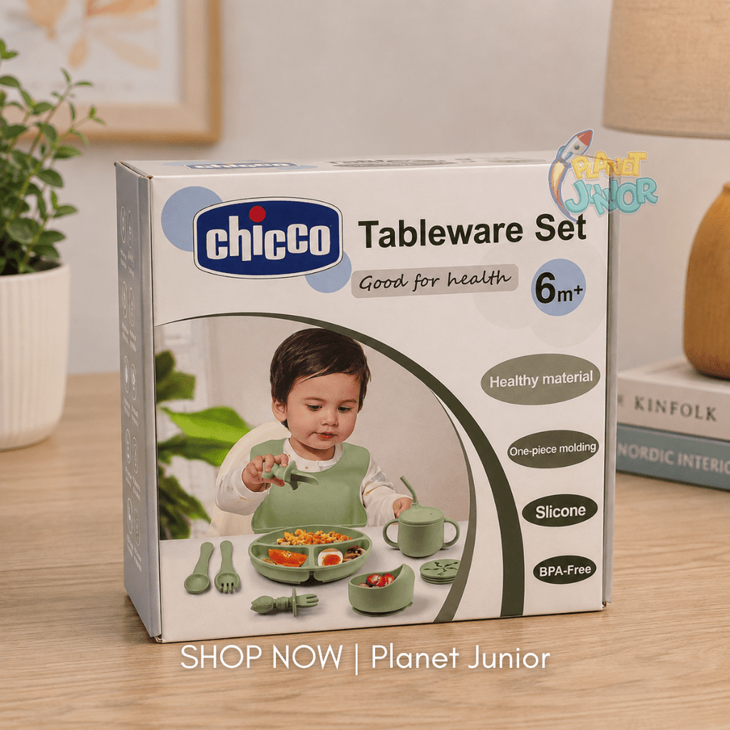 Chicco Premium Silicone Baby Feeding Tableware Set with Bib, Plate, Bowl & Cup