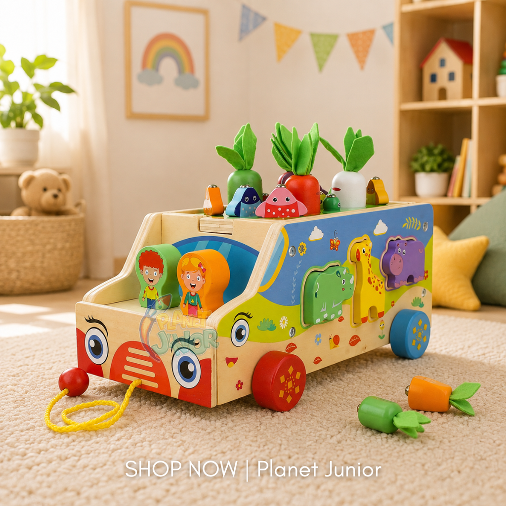 Wooden Multifunctional Animal Car Activity & Matching Toy for Kids