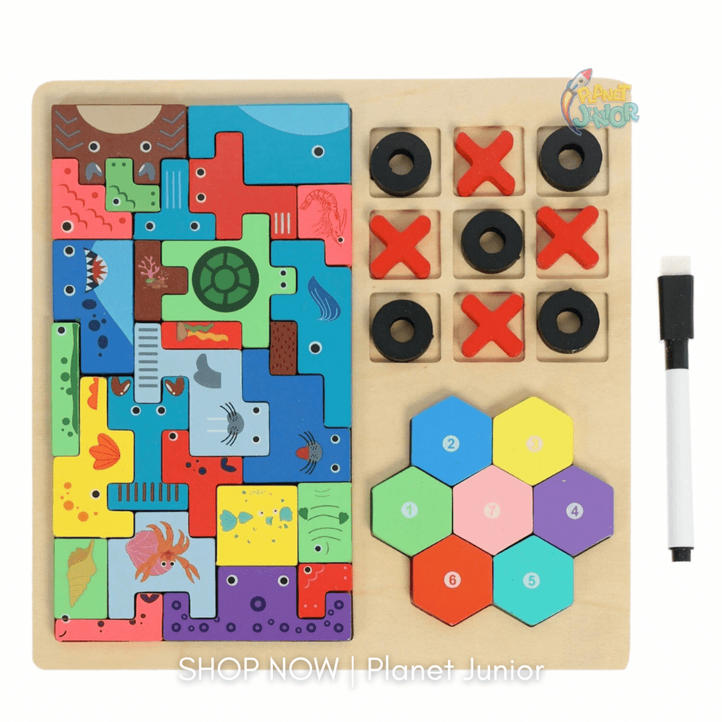 Wooden Tetris Puzzle 4-in-1 Educational Learning Board