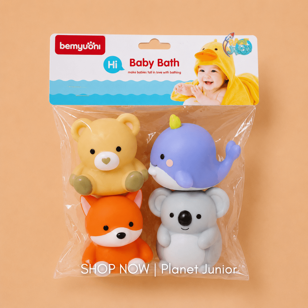Baby Soft Silicone Animal Bath Toys – 4 Piece Set for Babies