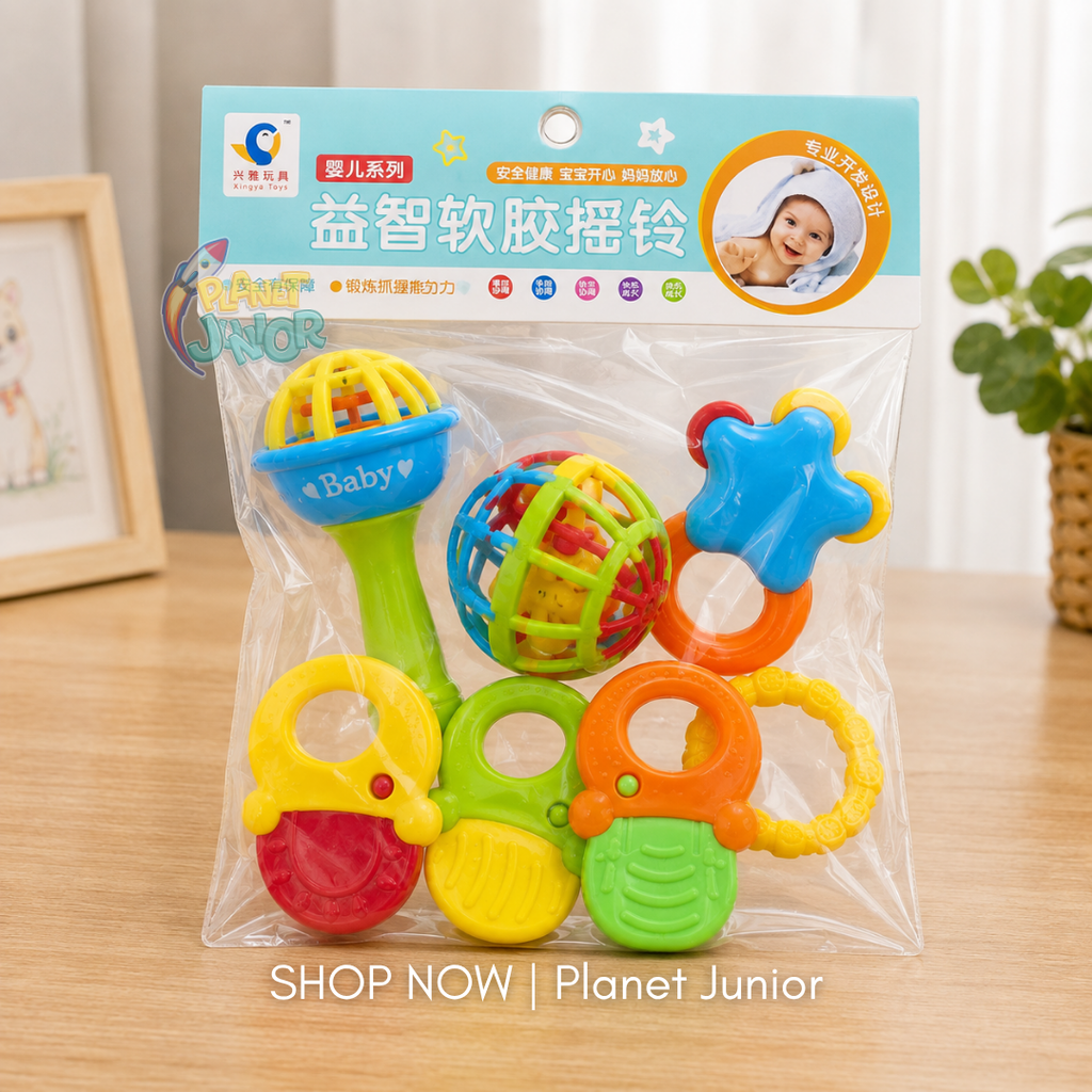 7-Piece Baby Rattle & Teether Set with Soft Textured Designs