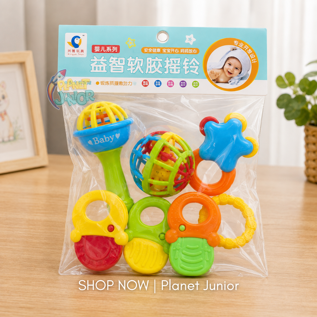 7-Piece Baby Rattle & Teether Set with Soft Textured Designs