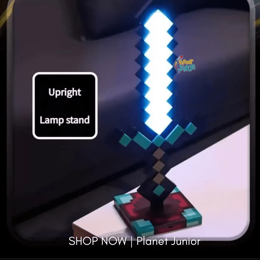 Minecraft-Inspired RGB Light-Up Pixel Sword with Display Stand – Rechargeable