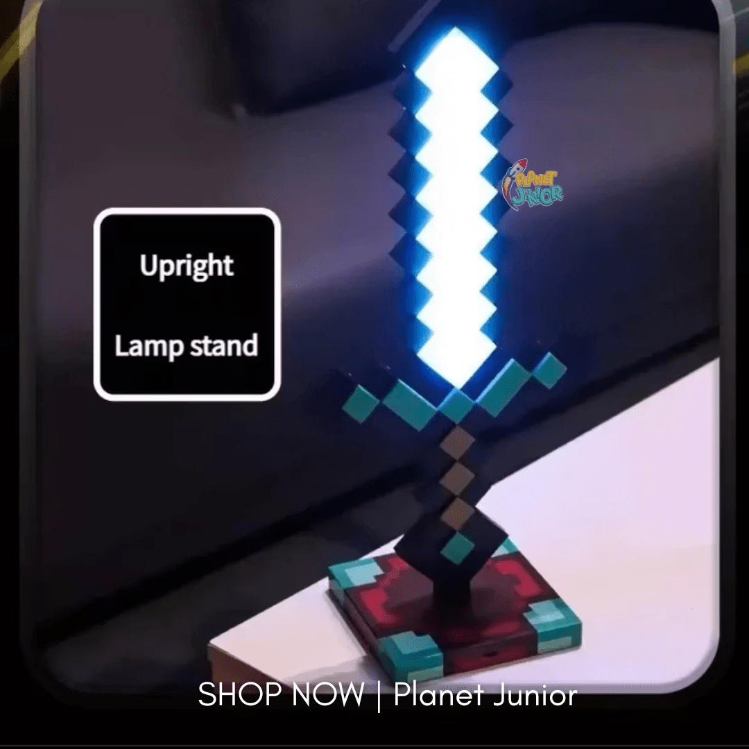 Minecraft-Inspired RGB Light-Up Pixel Sword with Display Stand – Rechargeable