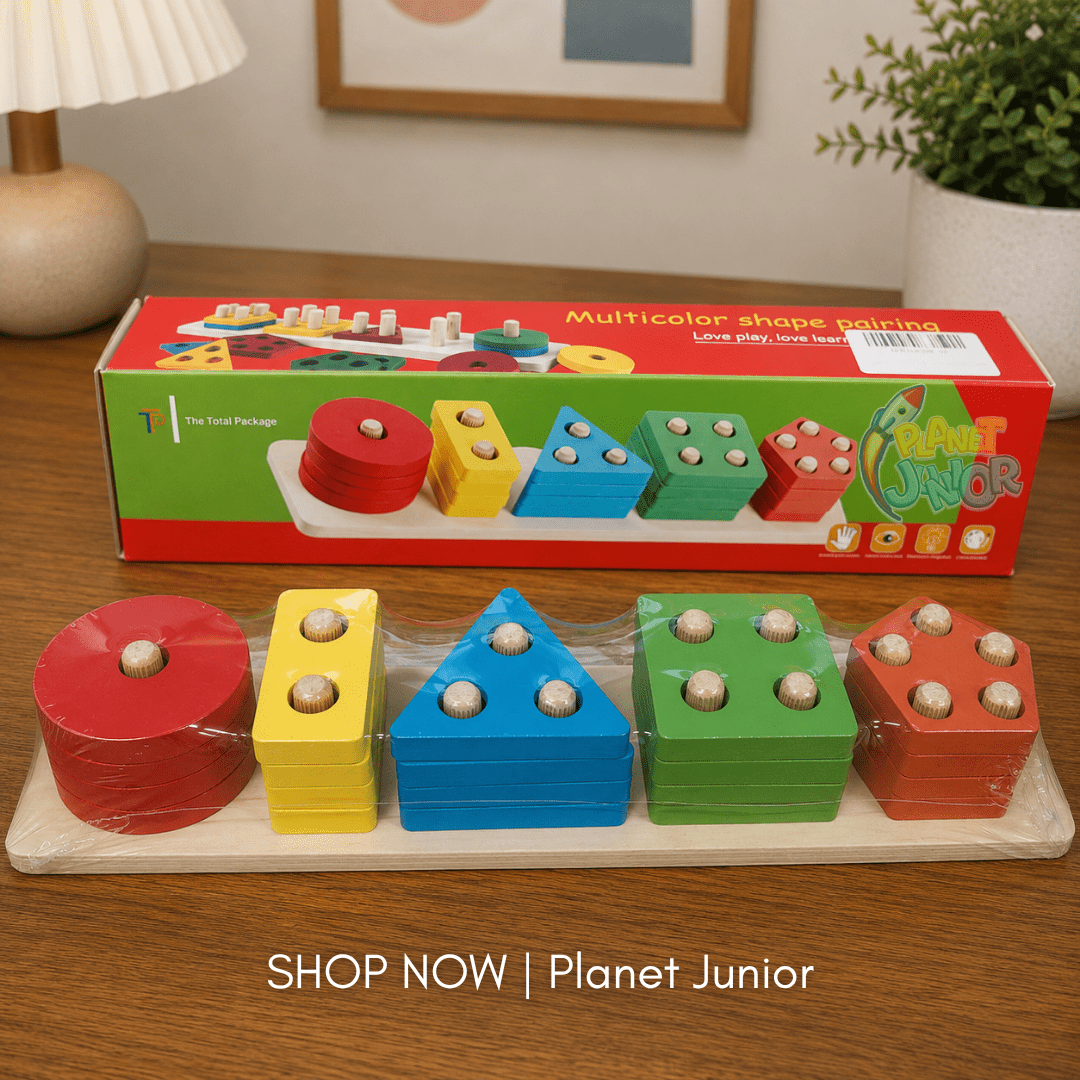 Wooden Multicolor Shape Pairing & Counting Learning Board for Kids