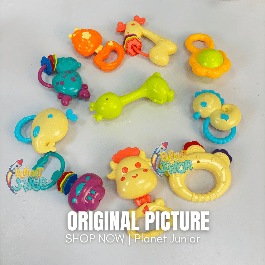 Colorful Baby Rattle & Teether Toy Set with Character Storage Container