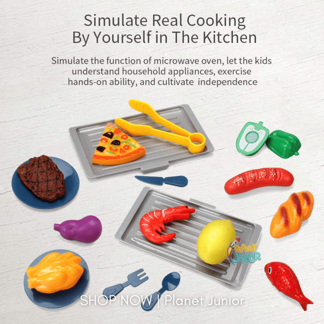 Kids Multifunctional Pretend Play Oven Set with Lights & Rotating Grill