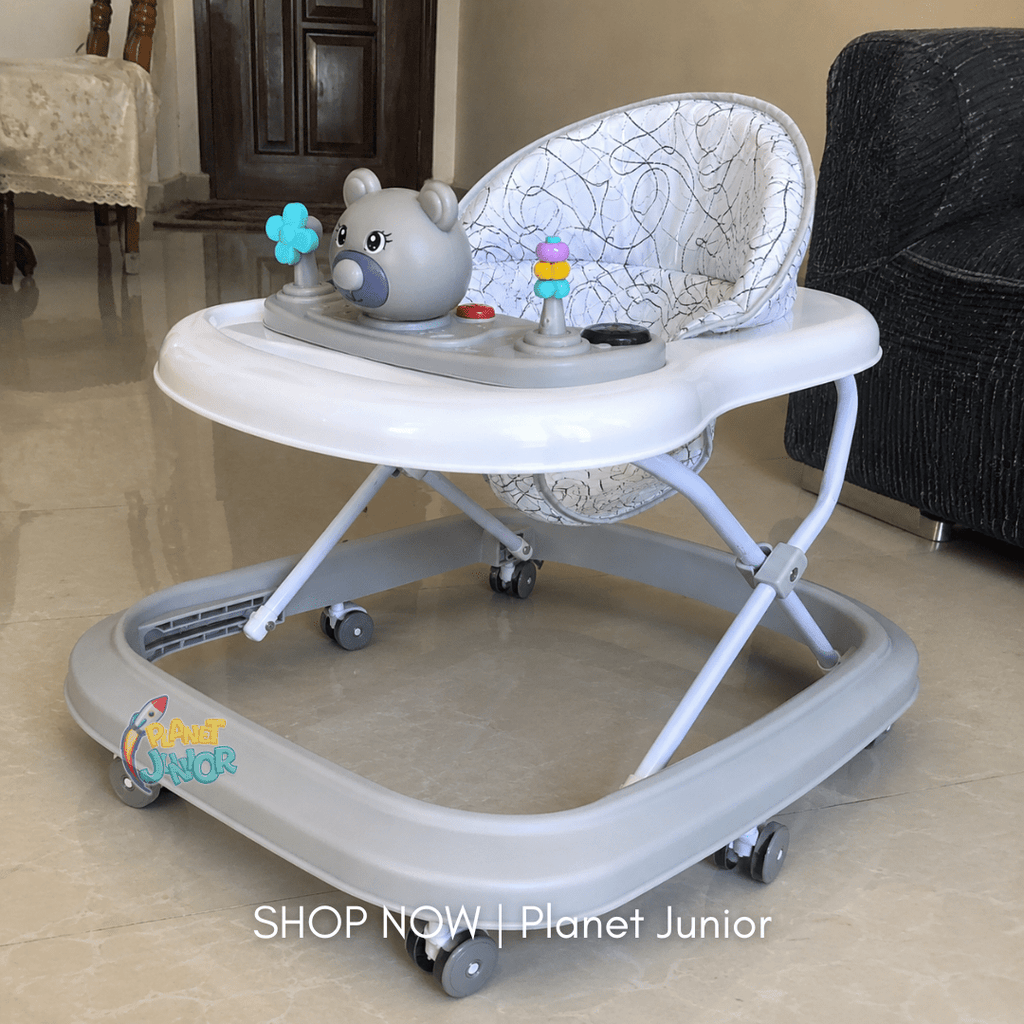 Foldable Baby Walker with Interactive Bear Activity Tray