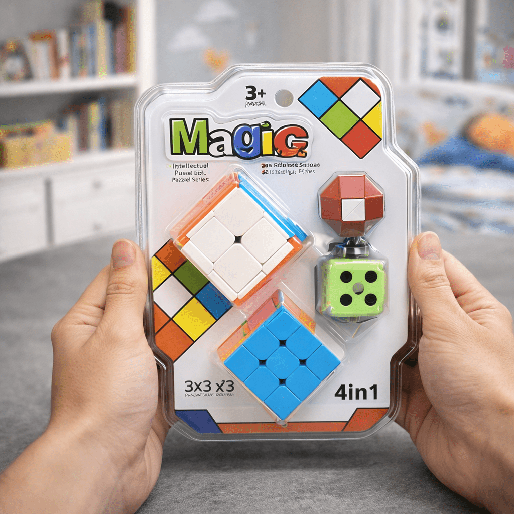 4-in-1 Magic Cube Puzzle Set – Multi Shape Brain Teaser for Kids & Adults