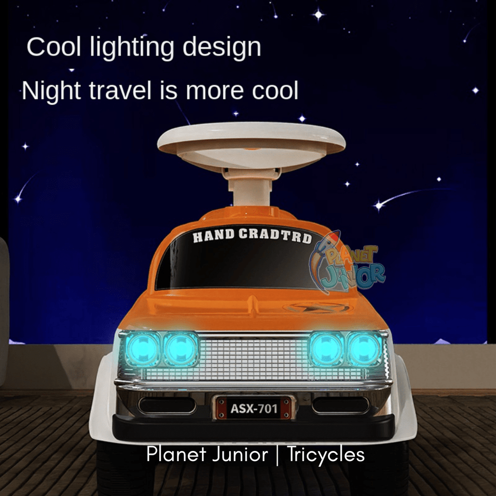 Vintage Car Style Kids Ride-On with Lights & Steering Wheel