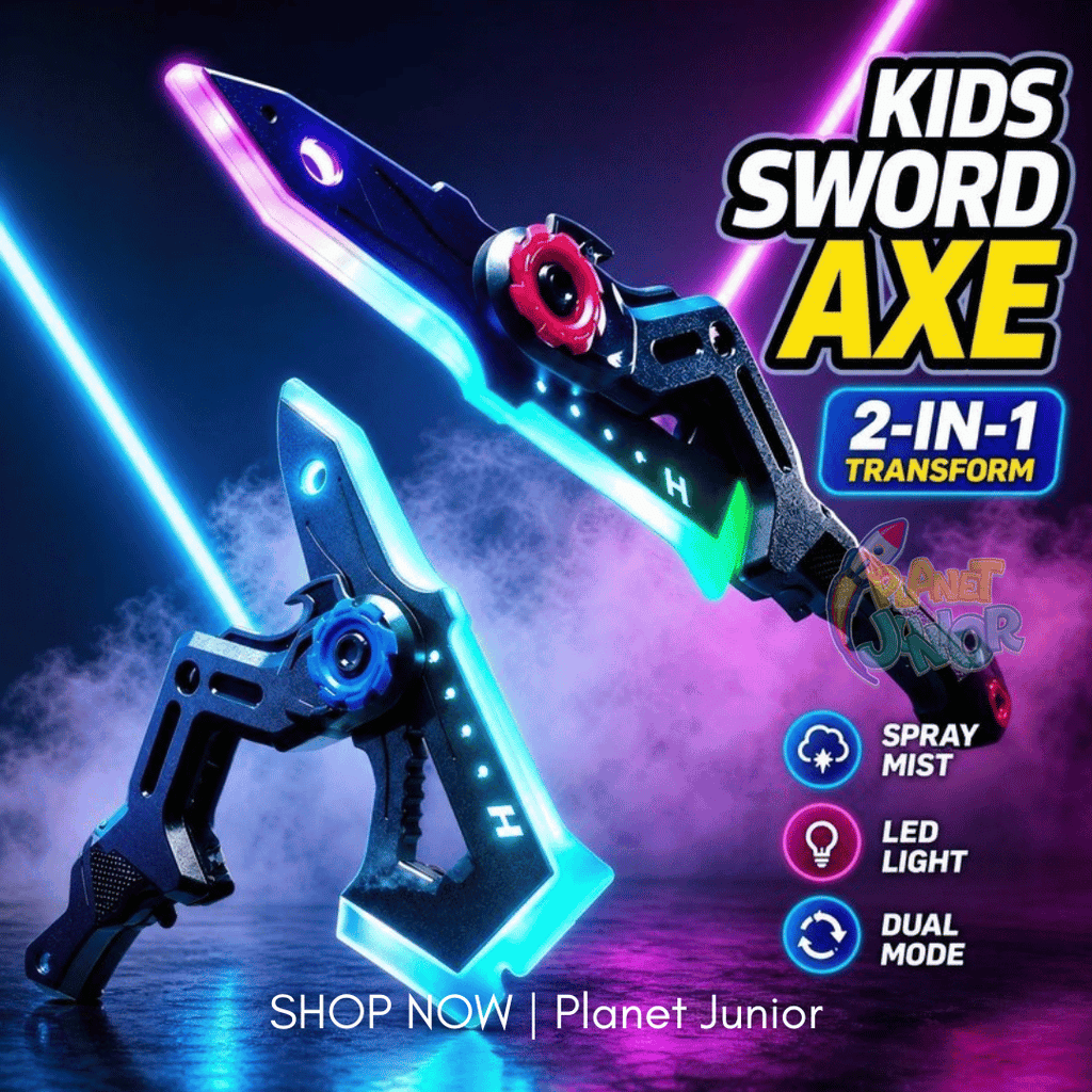 2 in 1 LED Transforming Sword Axe with Spray Mist & Sound