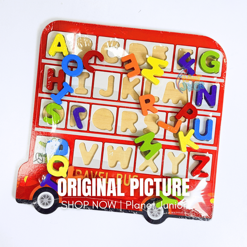 Wooden Alphabet Matching Puzzle Board – Travel Bus Theme