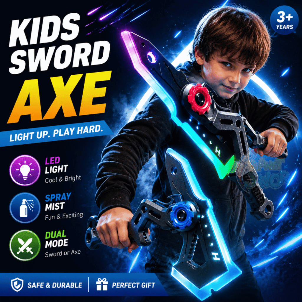 2 in 1 LED Transforming Sword Axe with Spray Mist & Sound