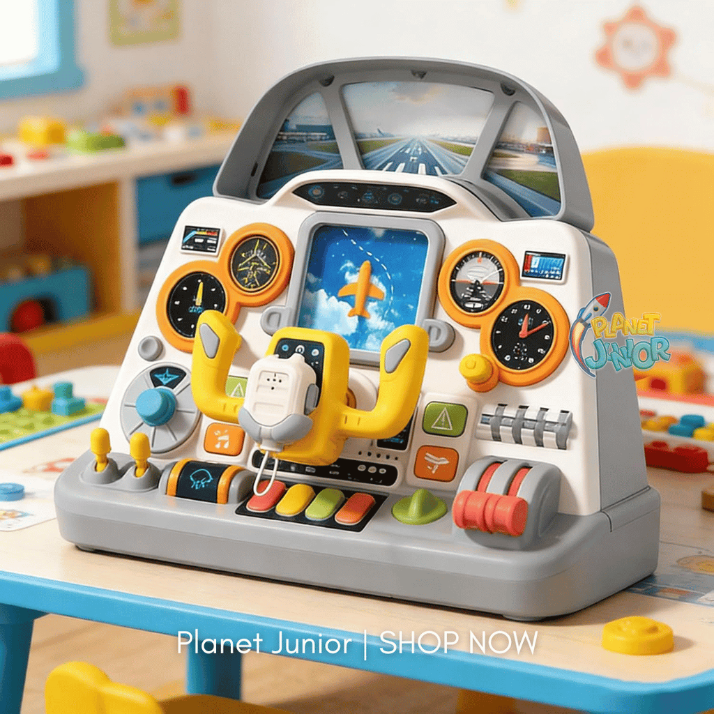 Interactive Airplane Cockpit Toy for Kids – Pretend Flight Simulator with Sounds, Headphones & Interactive Controls