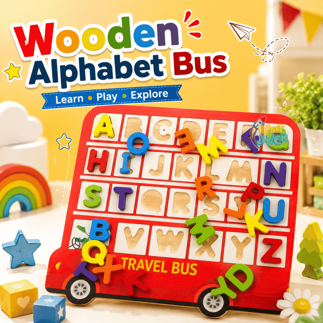 Wooden Alphabet Matching Puzzle Board – Travel Bus Theme