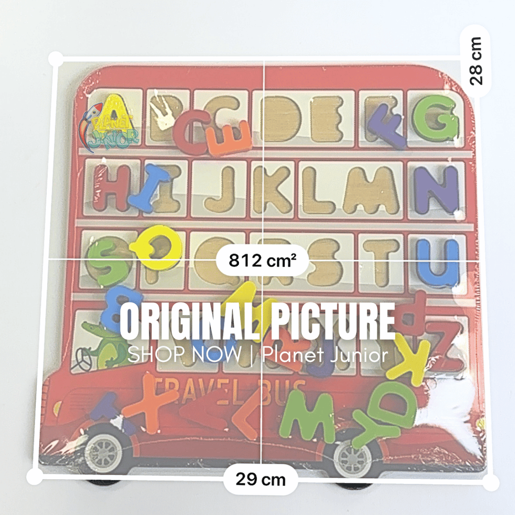 Wooden Alphabet Matching Puzzle Board – Travel Bus Theme