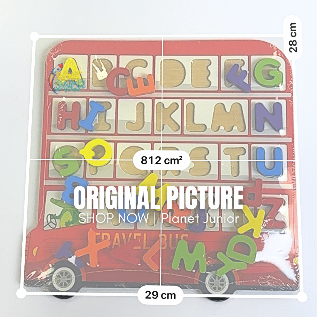 Wooden Alphabet Matching Puzzle Board – Travel Bus Theme