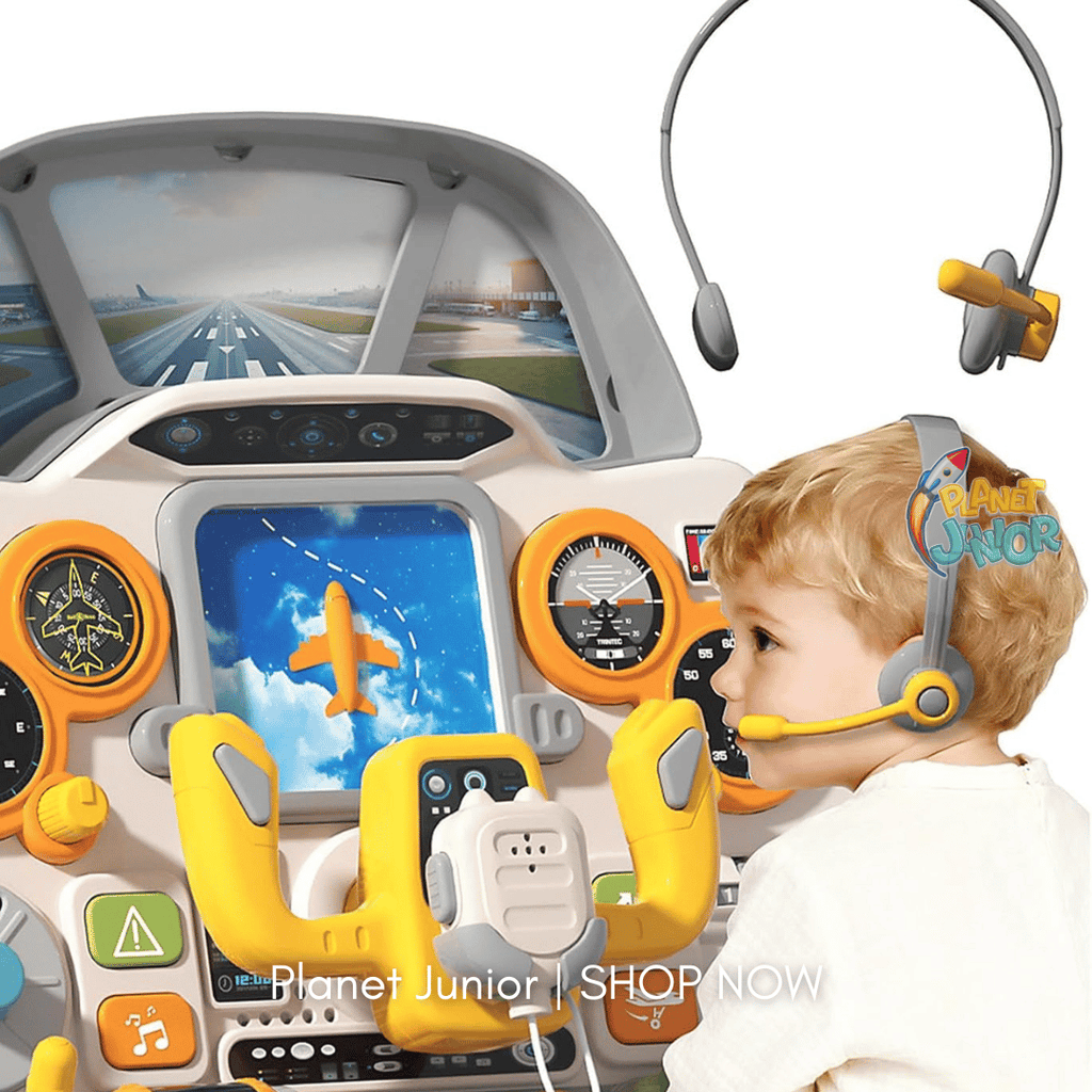 Interactive Airplane Cockpit Toy for Kids – Pretend Flight Simulator with Sounds, Headphones & Interactive Controls