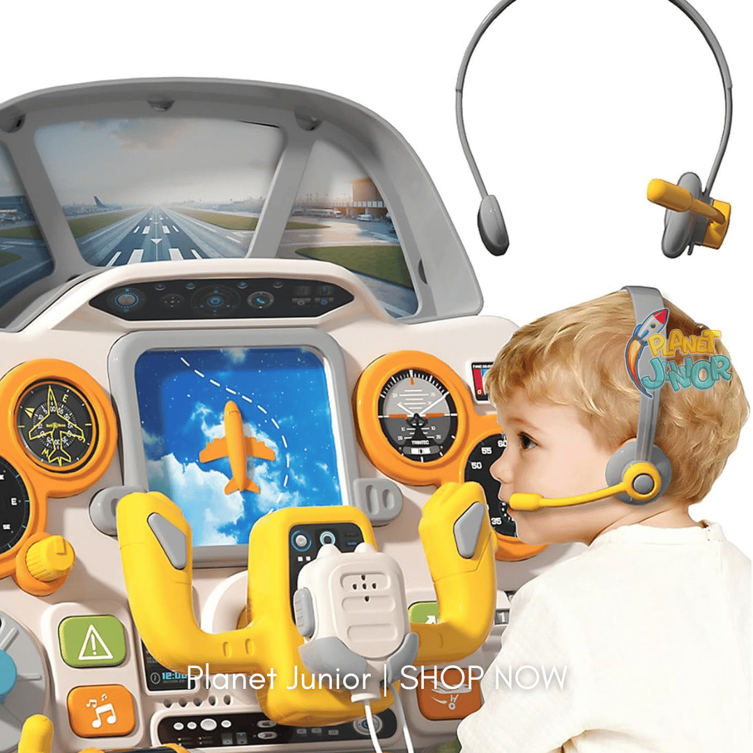 Interactive Airplane Cockpit Toy for Kids – Pretend Flight Simulator with Sounds, Headphones & Interactive Controls