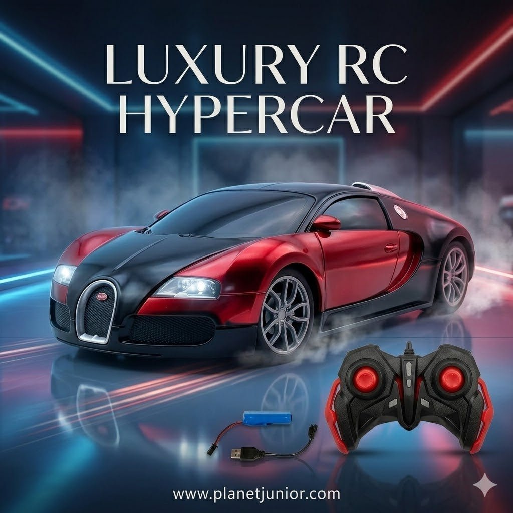 Luxury RC Hypercar Remote Control Sports Car with Rechargeable Battery & LED Lights