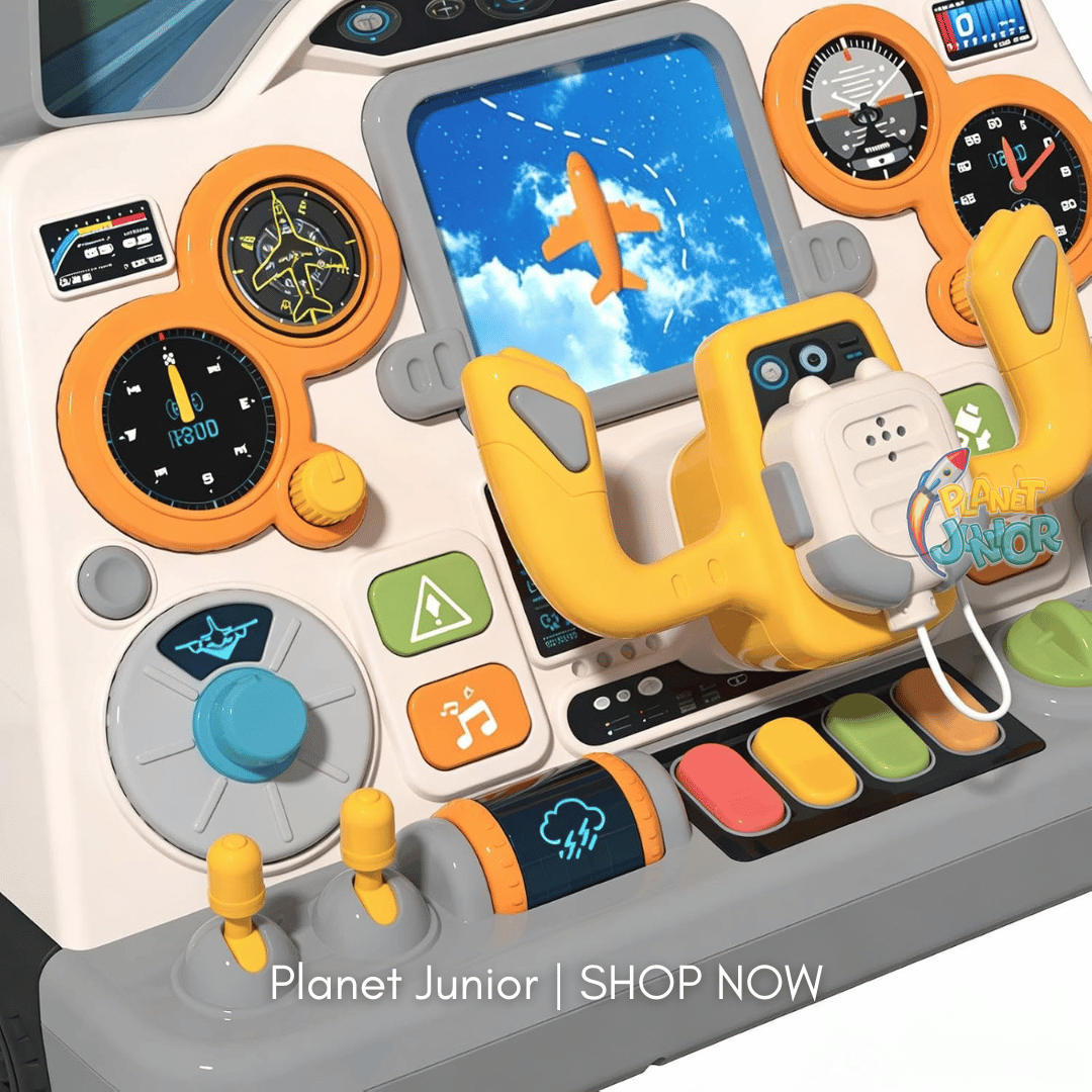 Interactive Airplane Cockpit Toy for Kids – Pretend Flight Simulator with Sounds, Headphones & Interactive Controls