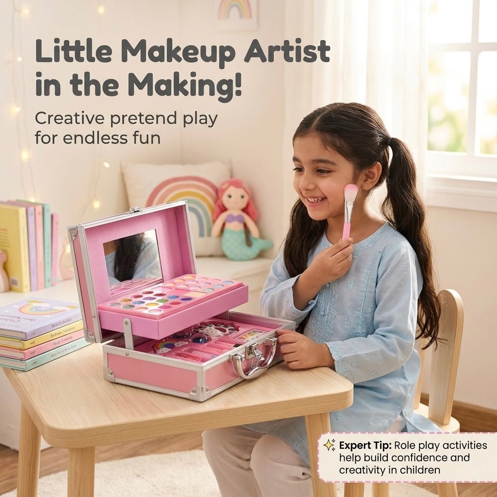 46-Piece Kids Makeup Kit in Aluminum Carry Case – Washable Pretend Play Beauty Set 💄✨