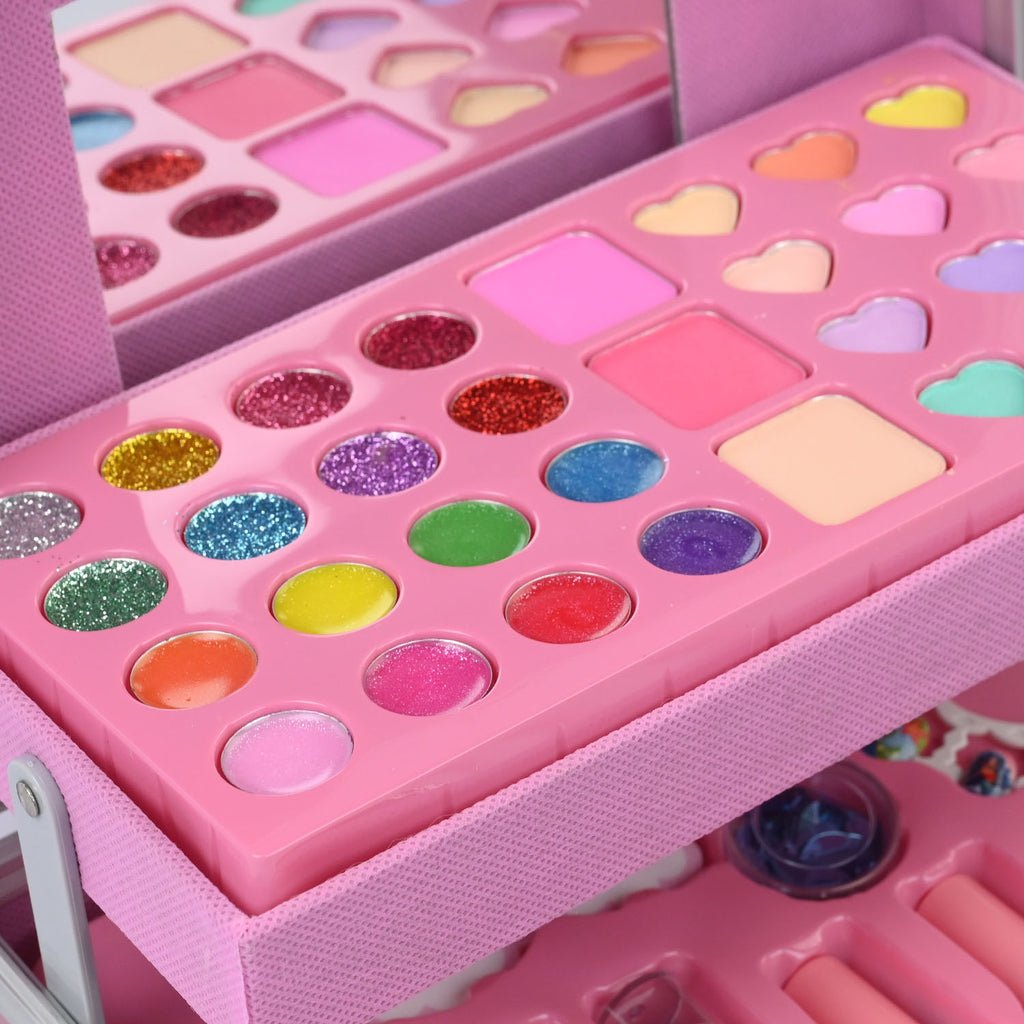 46-Piece Kids Makeup Kit in Aluminum Carry Case – Washable Pretend Play Beauty Set 💄✨