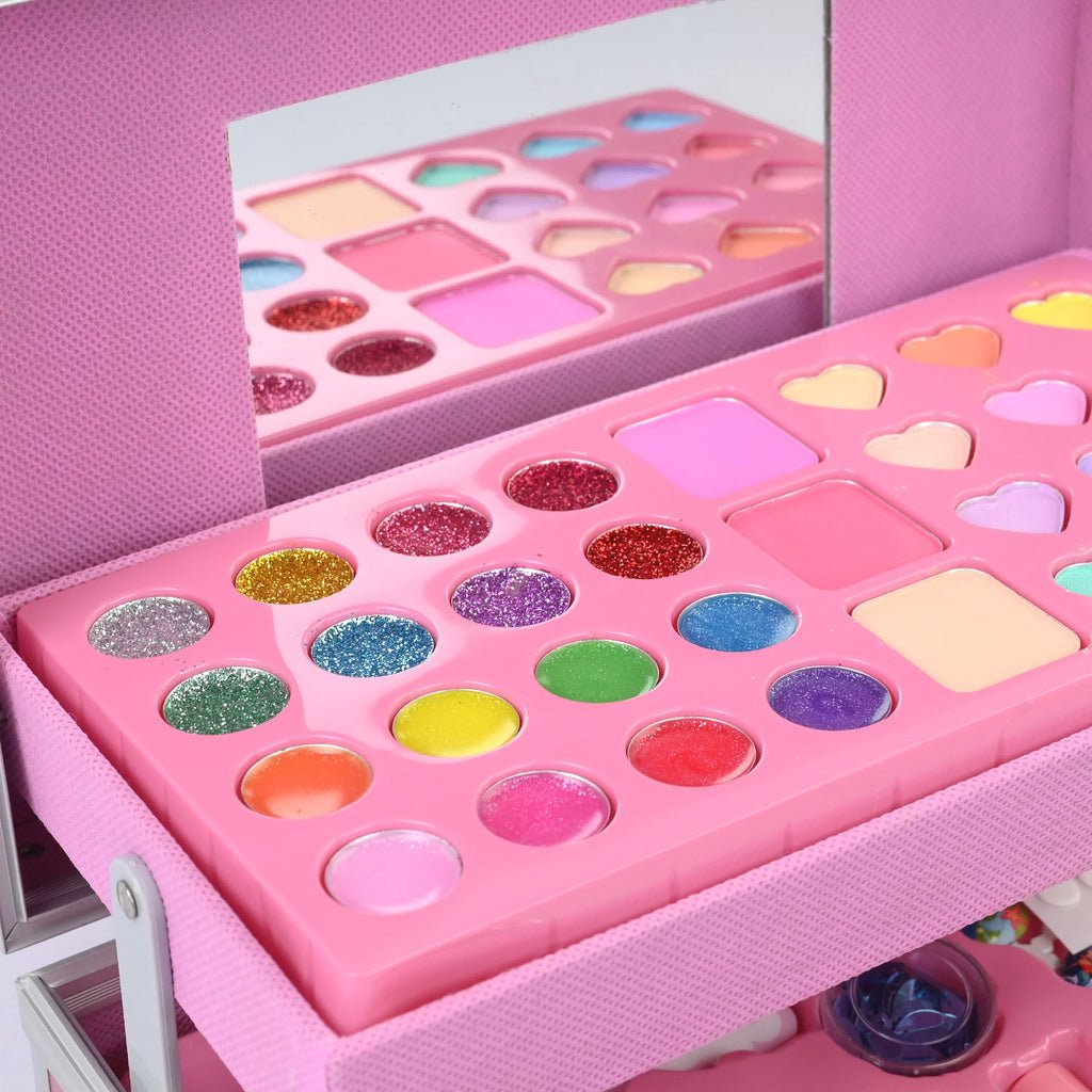 46-Piece Kids Makeup Kit in Aluminum Carry Case – Washable Pretend Play Beauty Set 💄✨