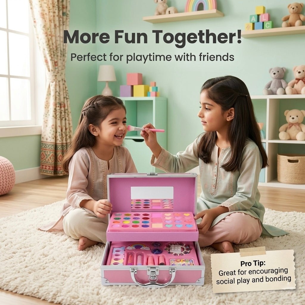 46-Piece Kids Makeup Kit in Aluminum Carry Case – Washable Pretend Play Beauty Set 💄✨