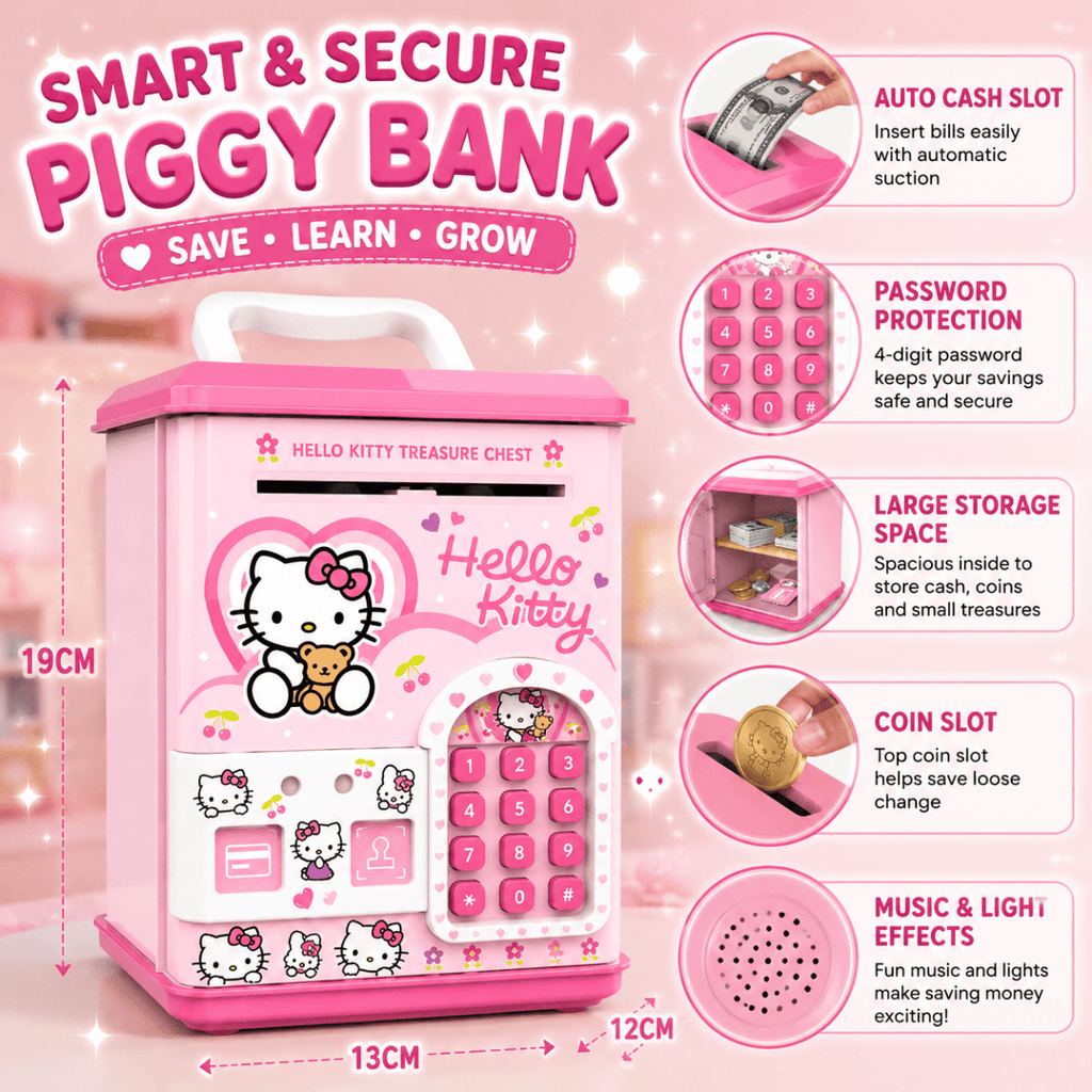 Cute Safe Box Piggy Bank with Password Lock, Electronic Keypad & Coin Saving Storage for Kids