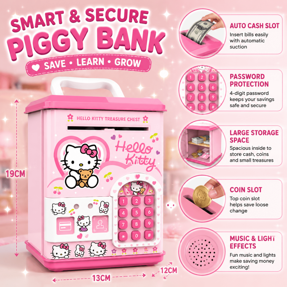 Cute Safe Box Piggy Bank with Password Lock, Electronic Keypad & Coin Saving Storage for Kids