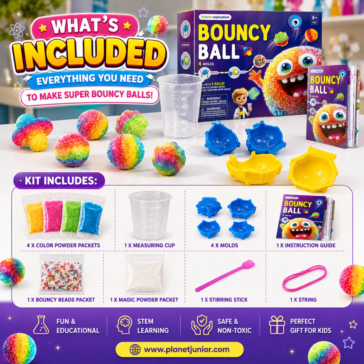 DIY Bouncy Ball Science Experiment Kit with Glow Effects & Creative Mold Shapes for Kids