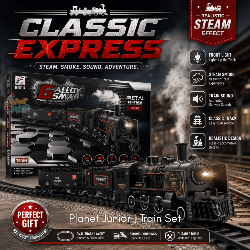 Alloy Smart Metal Edition Steam Train Set – Light, Sound & Safe Smoke Railway Set