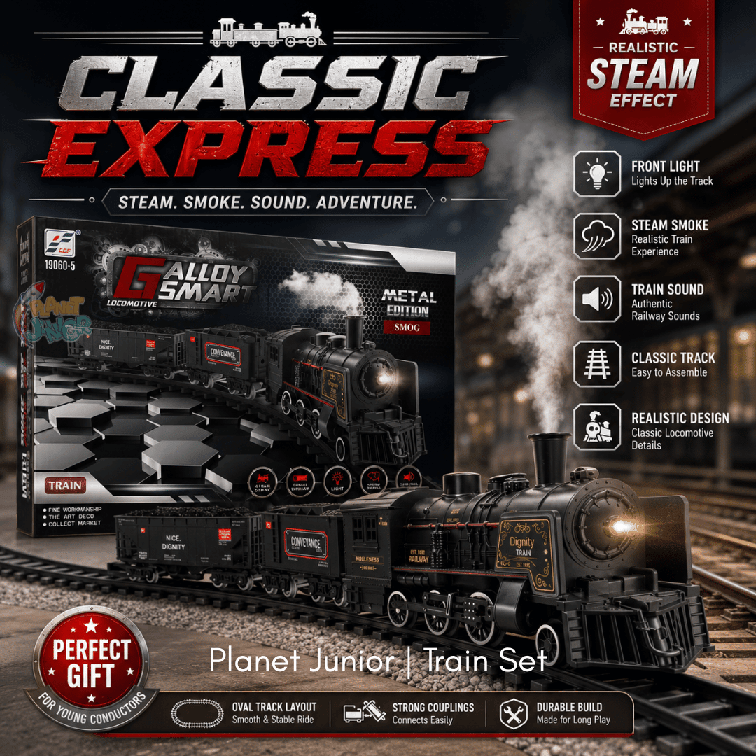 Alloy Smart Metal Edition Steam Train Set – Light, Sound & Safe Smoke Railway Set