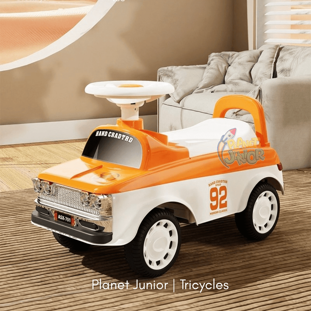 Vintage Car Style Kids Ride-On with Lights & Steering Wheel